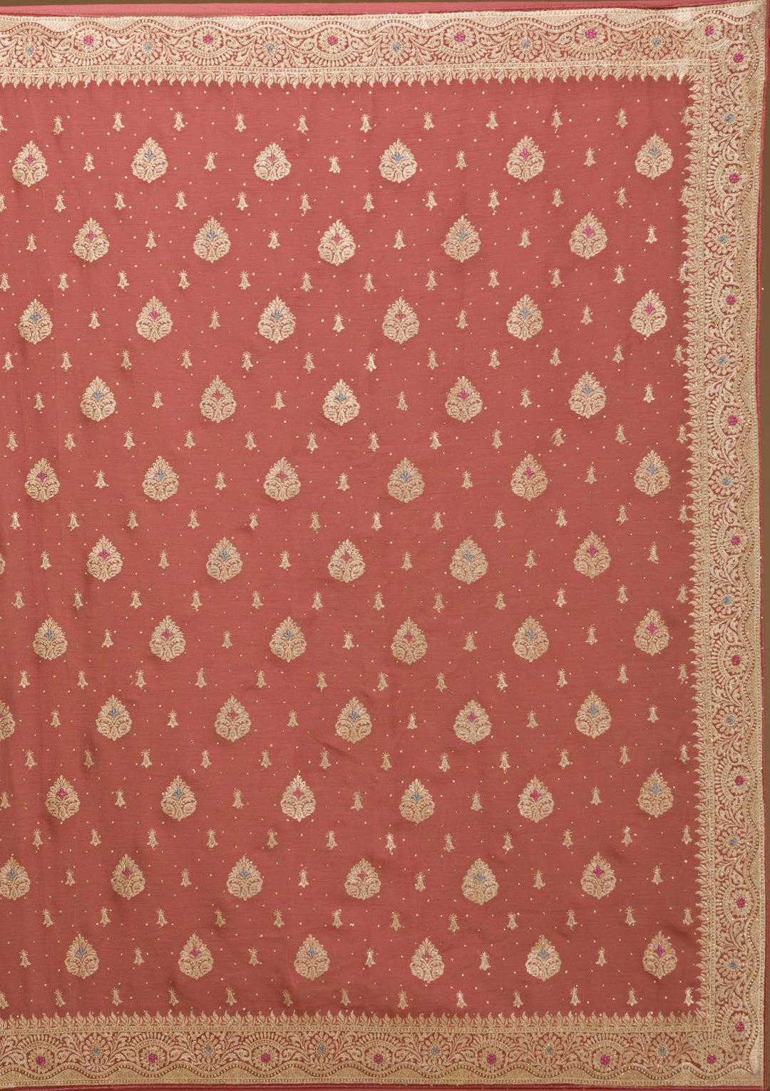 Rust Zariwork Chiffon Saree