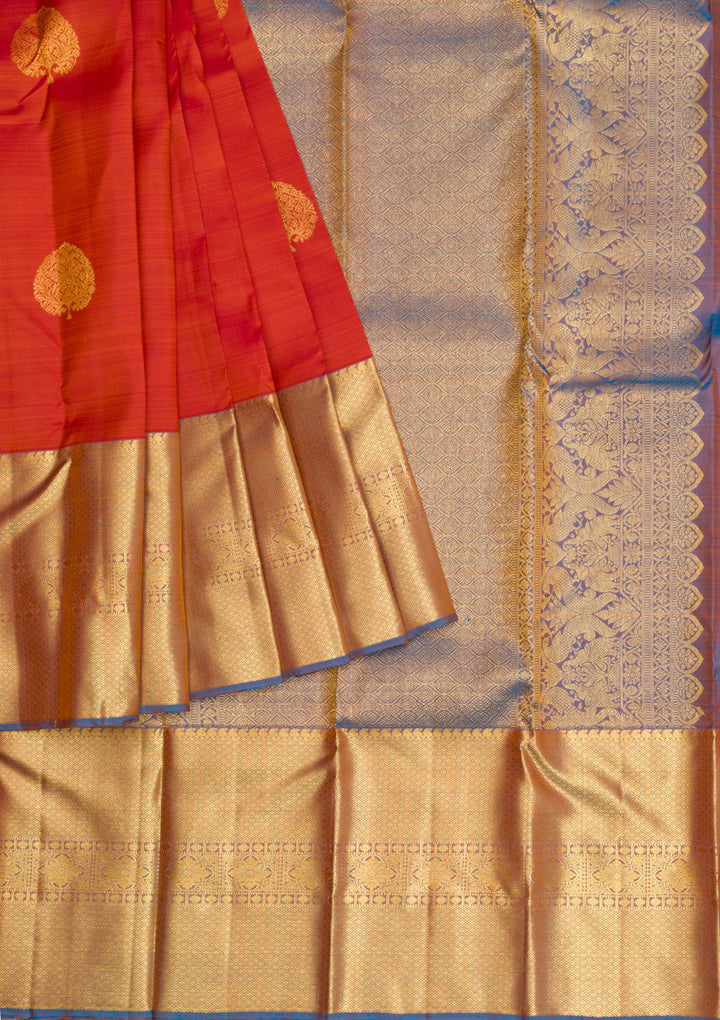 Rust Gold Zariwork Pure Silk Saree - Koskii