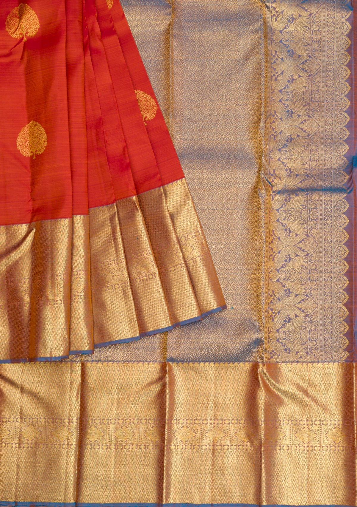 Rust Gold Zariwork Pure Silk Saree - Koskii