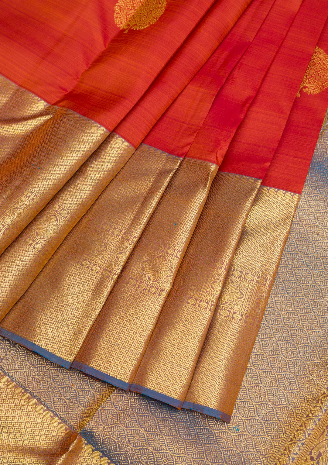 Rust Gold Zariwork Pure Silk Saree - Koskii