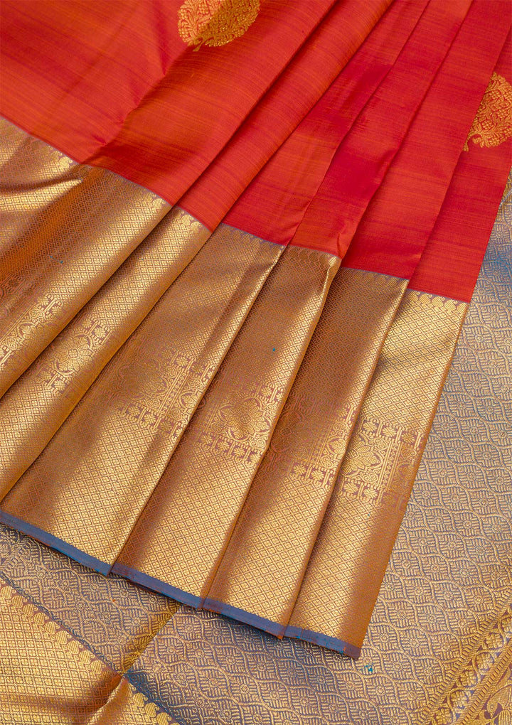 Rust Gold Zariwork Pure Silk Saree - Koskii