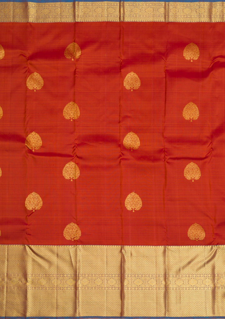 Rust Gold Zariwork Pure Silk Saree - Koskii