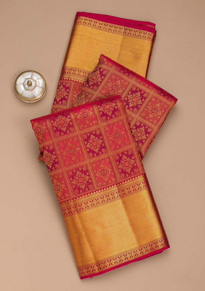 Maroon Zariwork Pure Silk Saree-Koskii