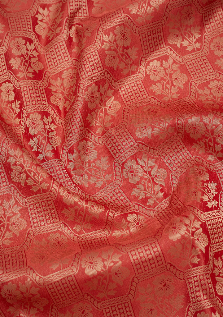 Rust Zariwork Pure Silk Saree-Koskii