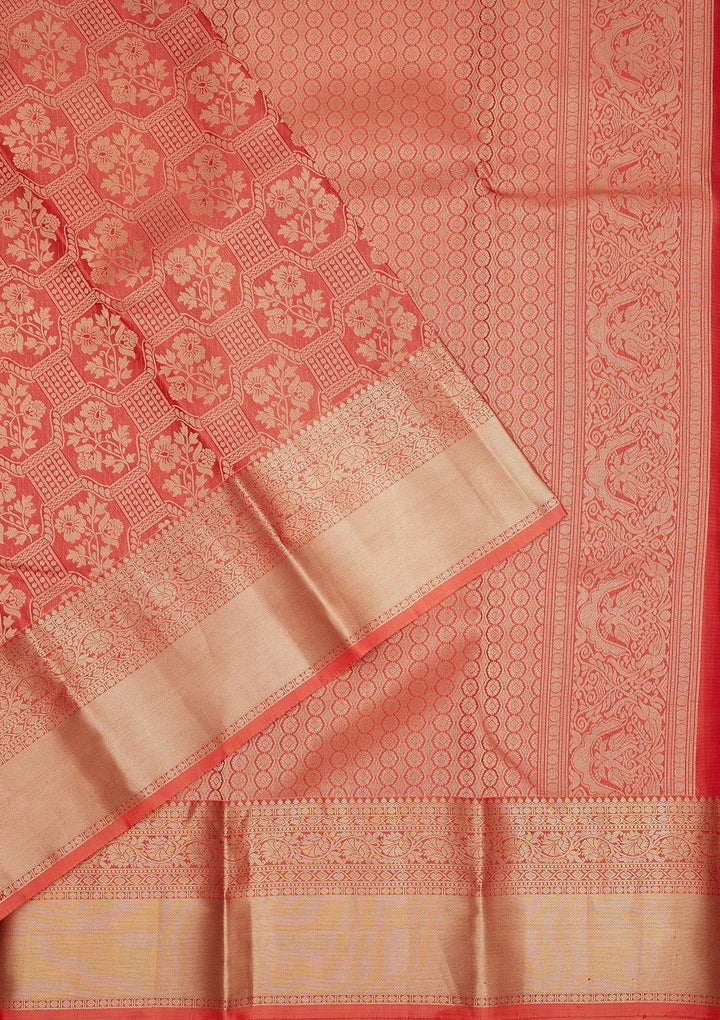 Rust Zariwork Pure Silk Saree-Koskii