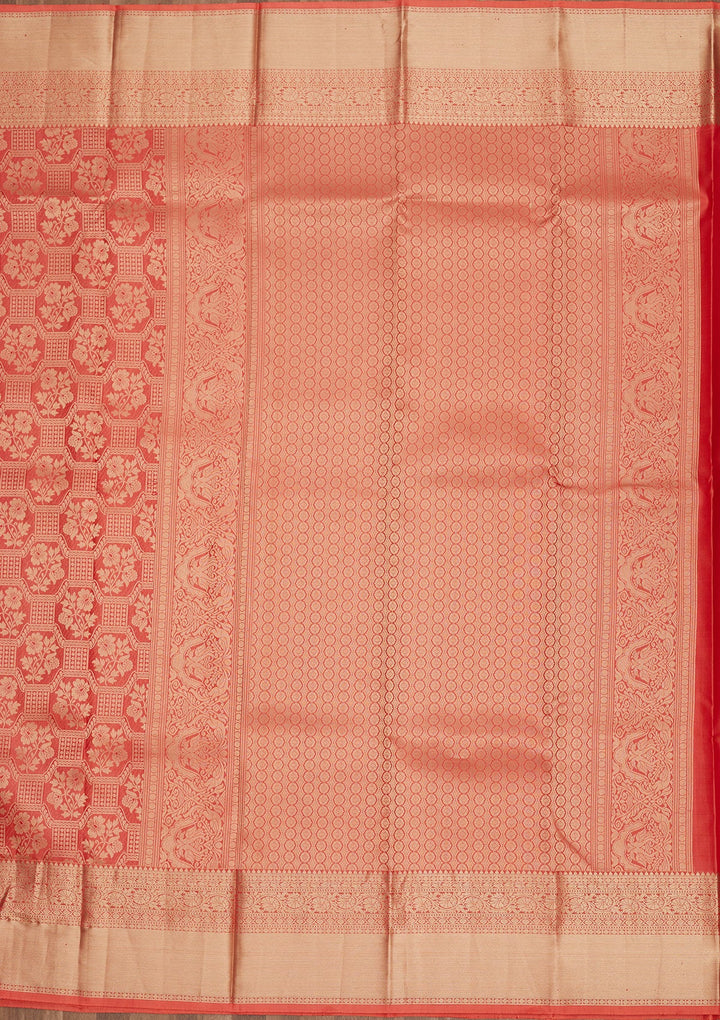 Rust Zariwork Pure Silk Saree-Koskii