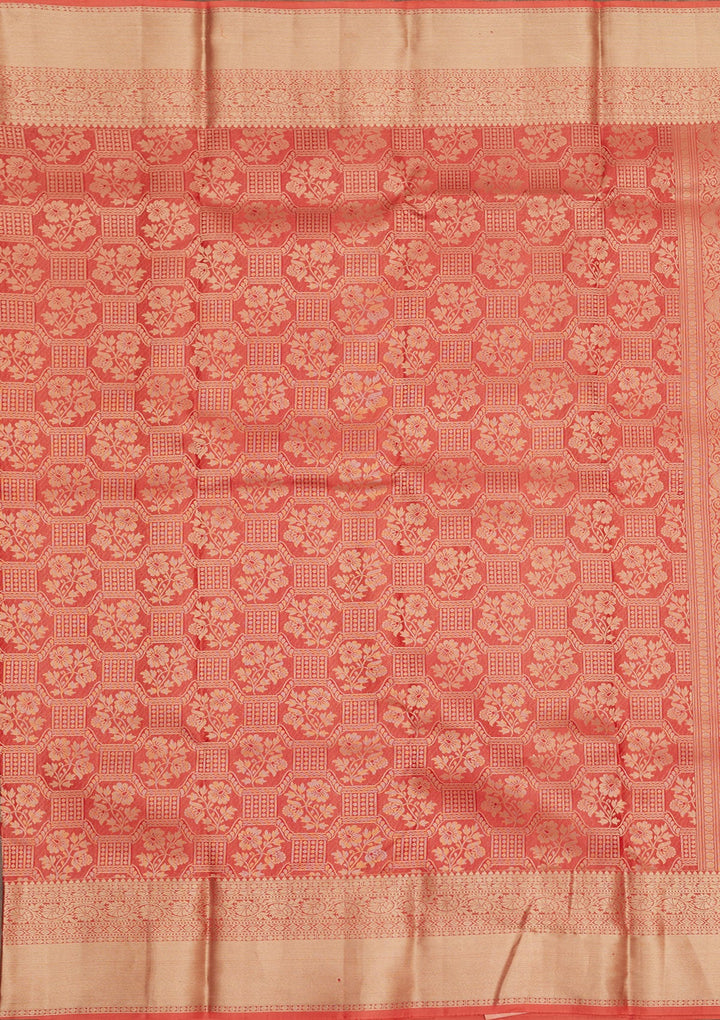 Rust Zariwork Pure Silk Saree-Koskii