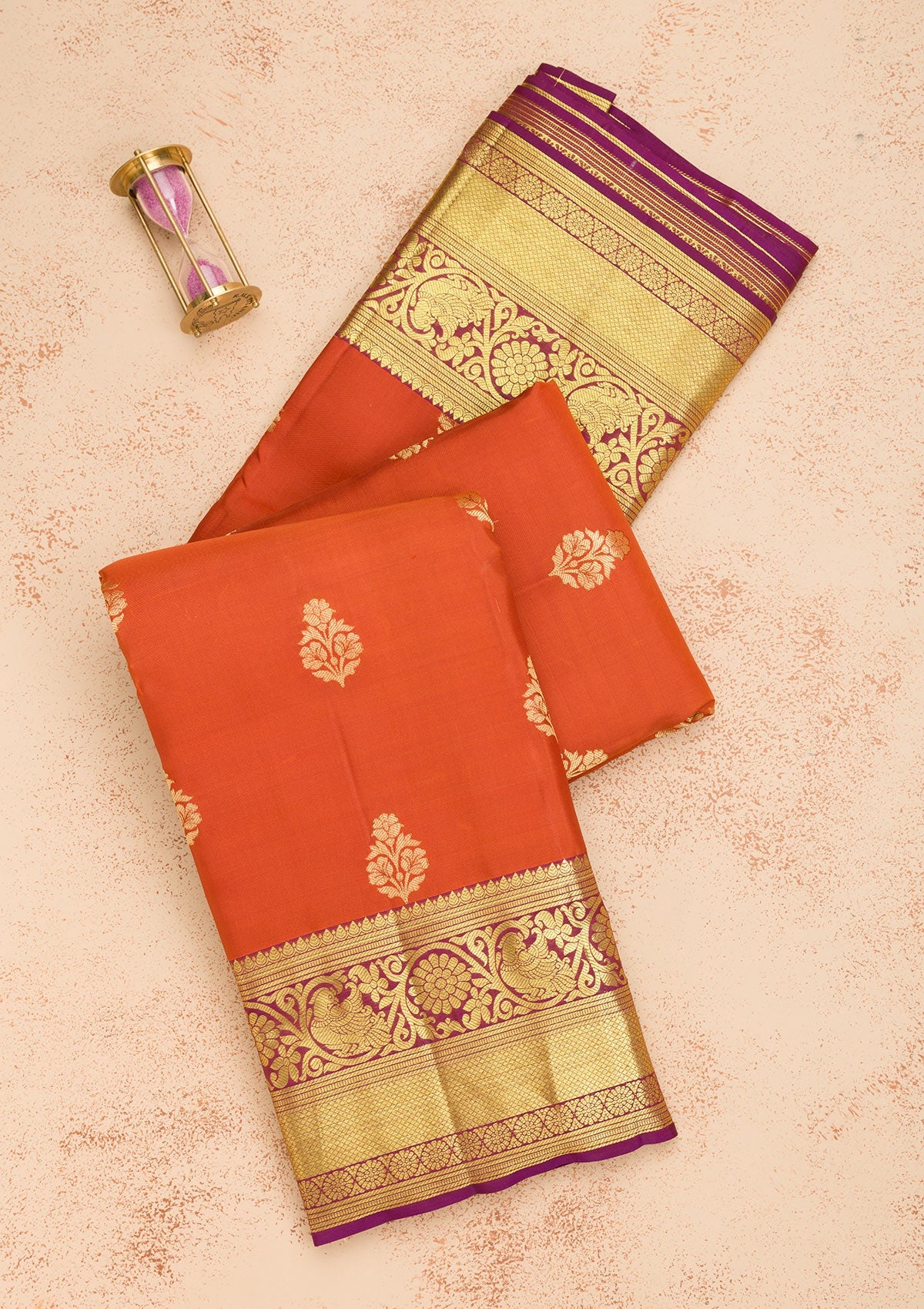 Rust Zariwork Pure Silk Saree-Koskii