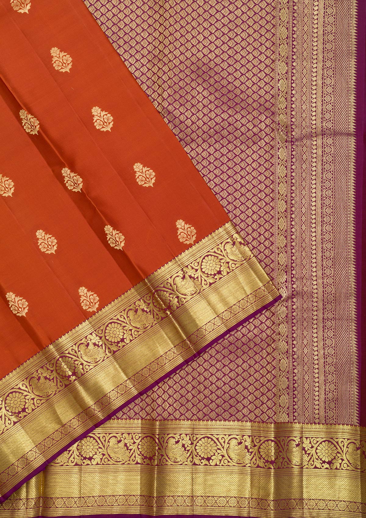 Rust Zariwork Pure Silk Saree-Koskii