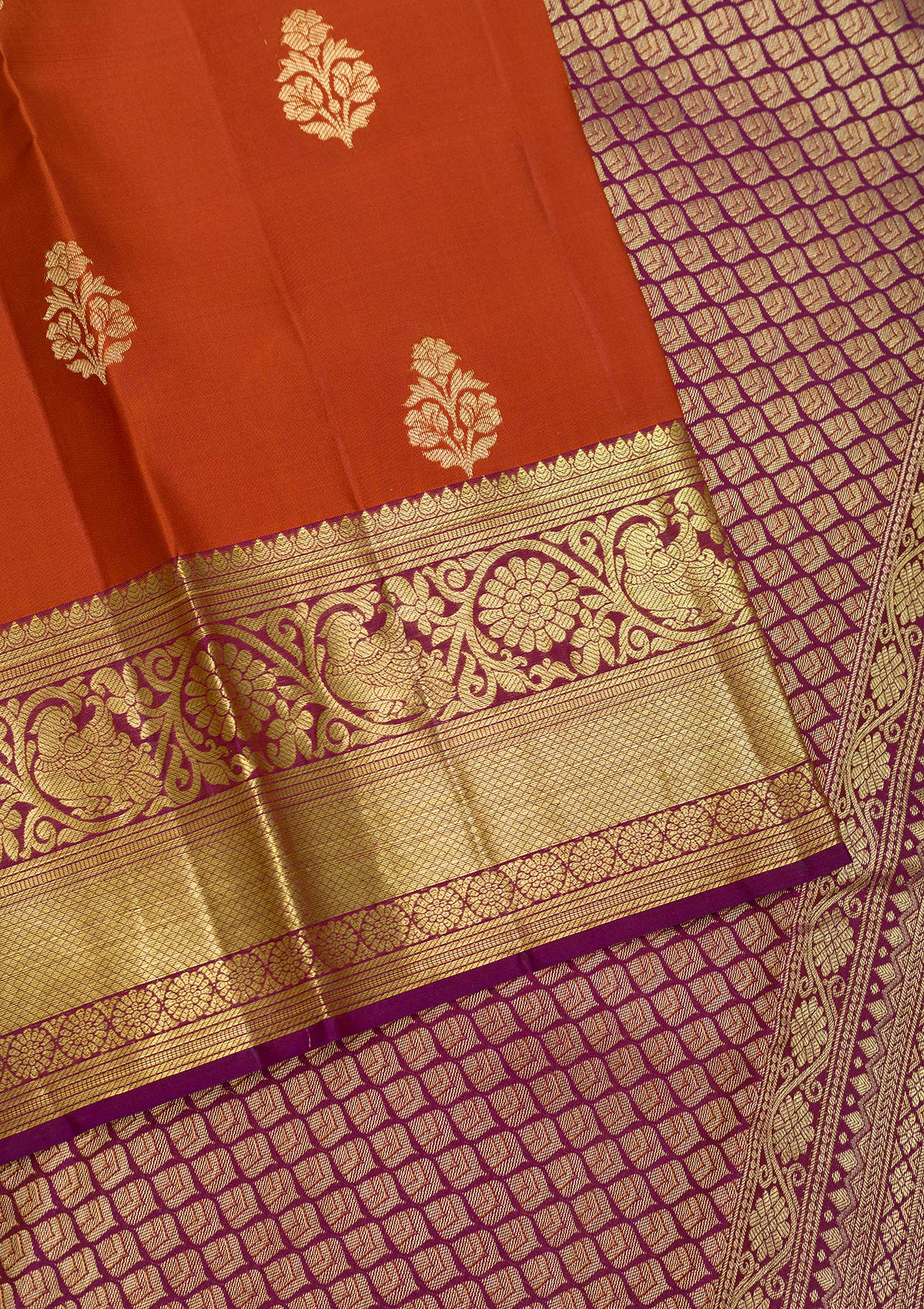 Rust Zariwork Pure Silk Saree-Koskii