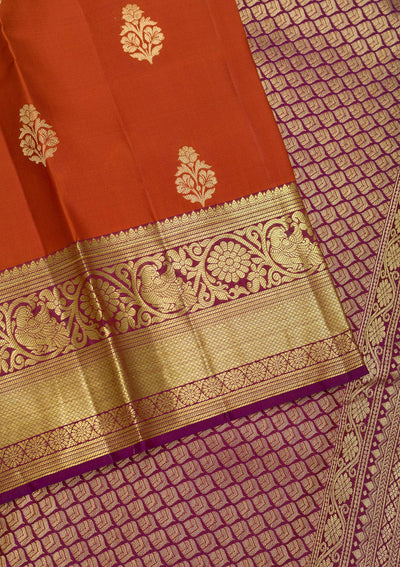 Rust Zariwork Pure Silk Saree-Koskii