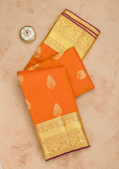 Rust Zariwork Pure Silk Saree-Koskii