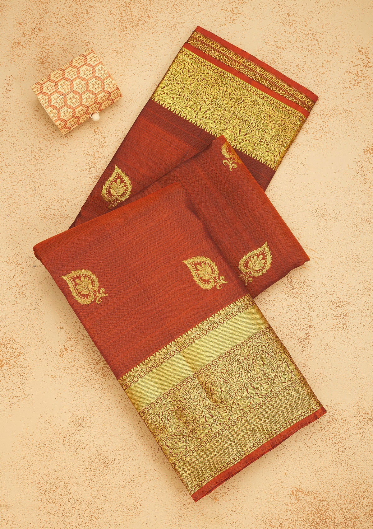 Rust Zariwork Pure Silk Saree-Koskii