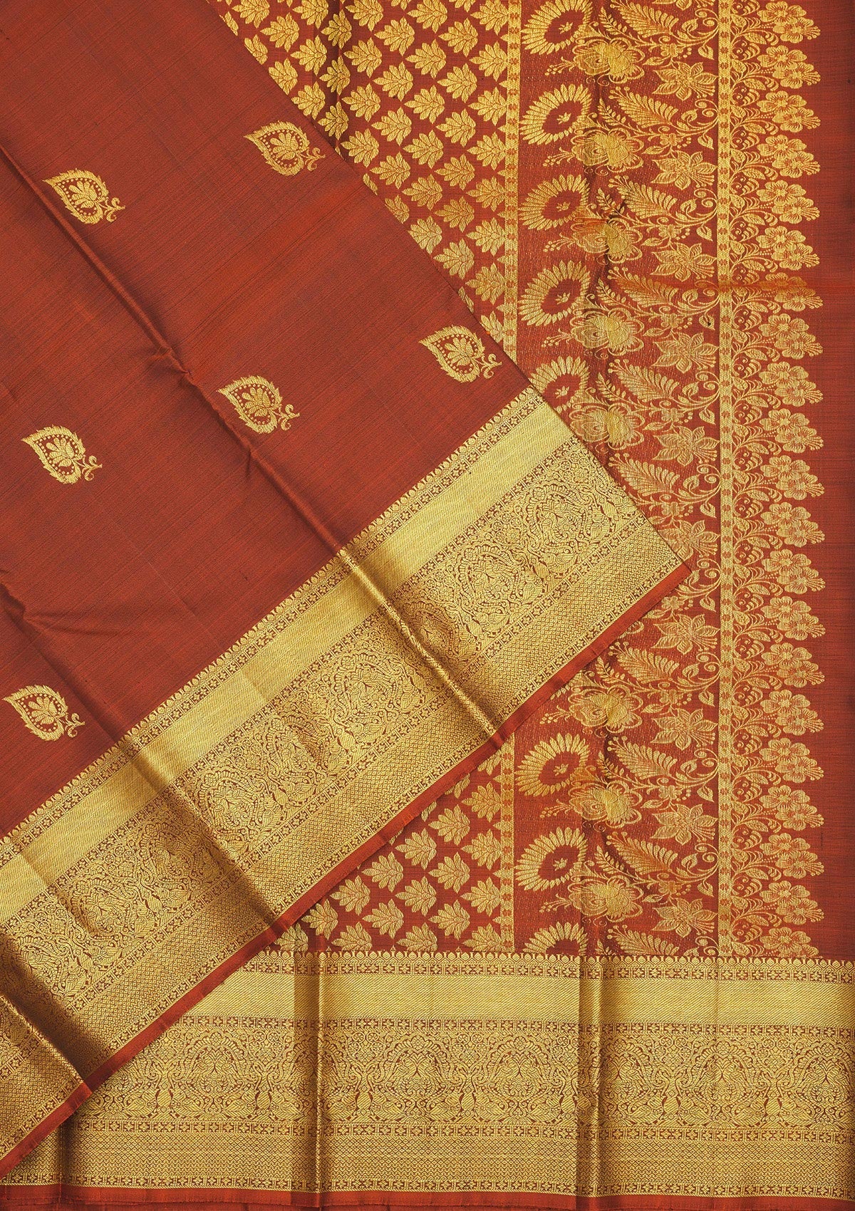 Rust Zariwork Pure Silk Saree