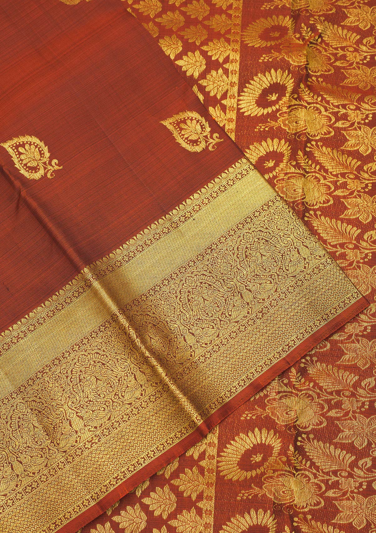 Rust Zariwork Pure Silk Saree