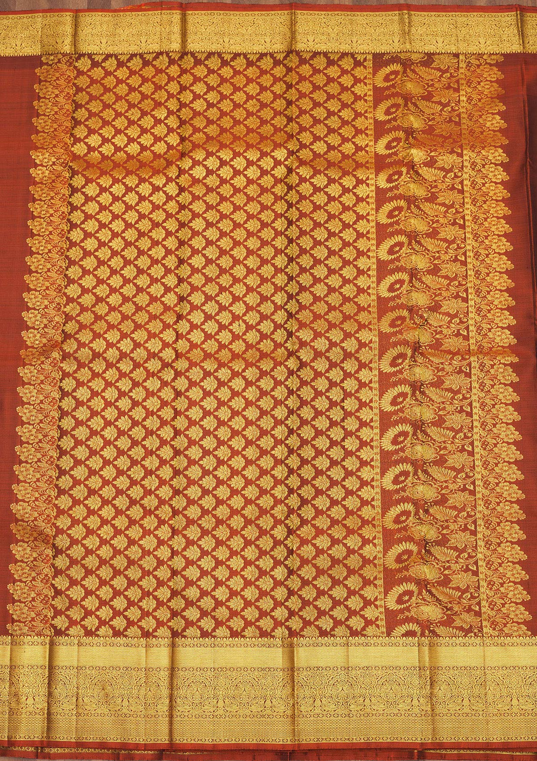 Rust Zariwork Pure Silk Saree