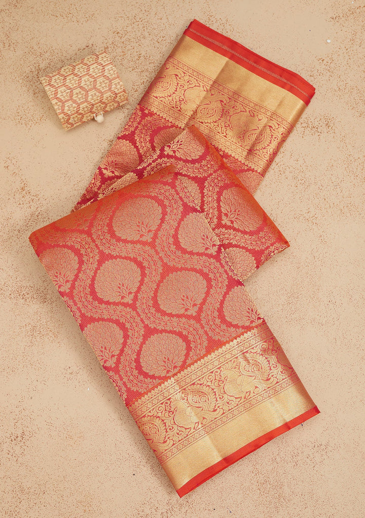 Rust Zariwork Pure Silk Saree-Koskii