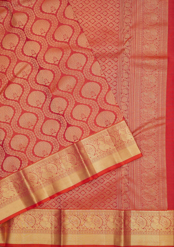Rust Zariwork Pure Silk Saree-Koskii