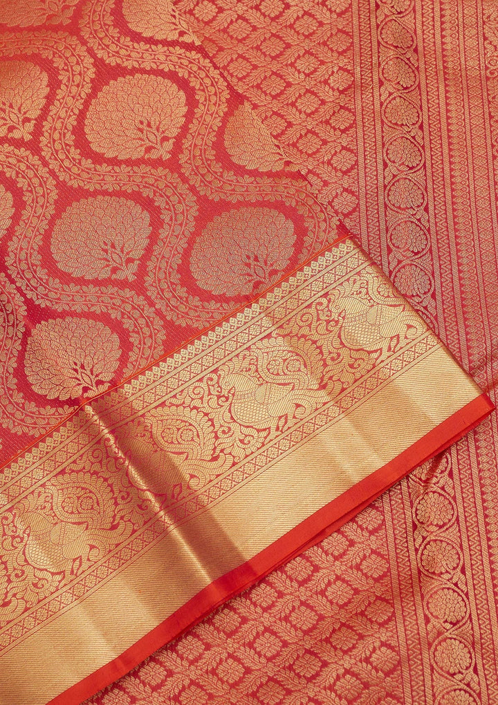 Rust Zariwork Pure Silk Saree-Koskii