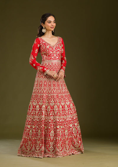 Rust Zariwork Semi Crepe Readymade Salwar Suit