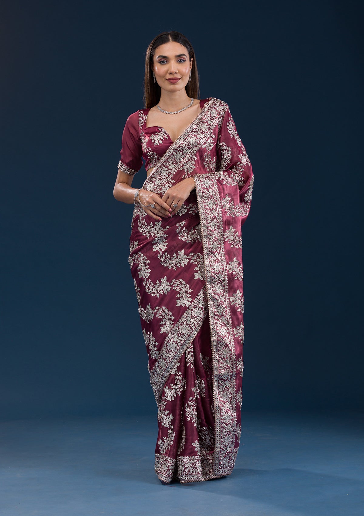 Rust Zariwork Tissue Saree-Koskii