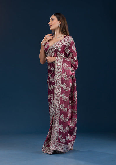 Rust Zariwork Tissue Saree-Koskii