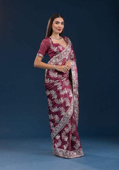 Rust Zariwork Tissue Saree-Koskii