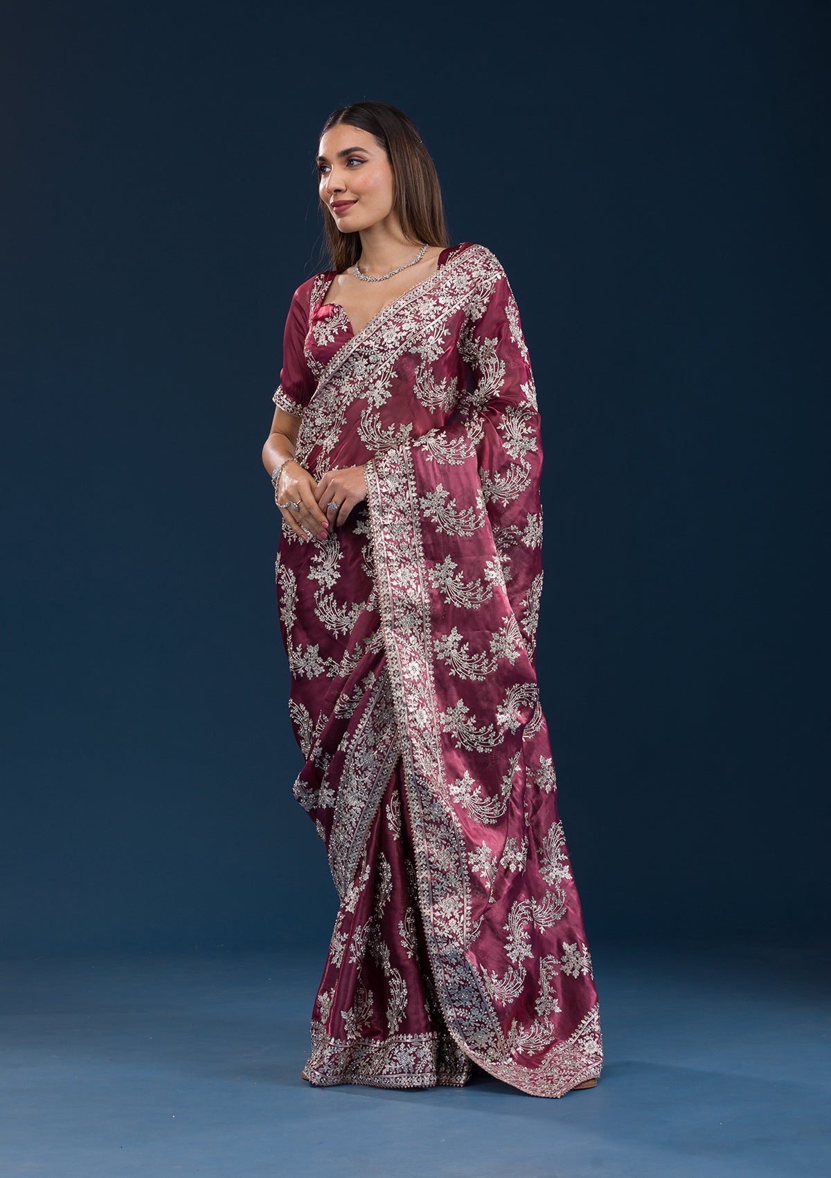 Rust Zariwork Tissue Saree-Koskii