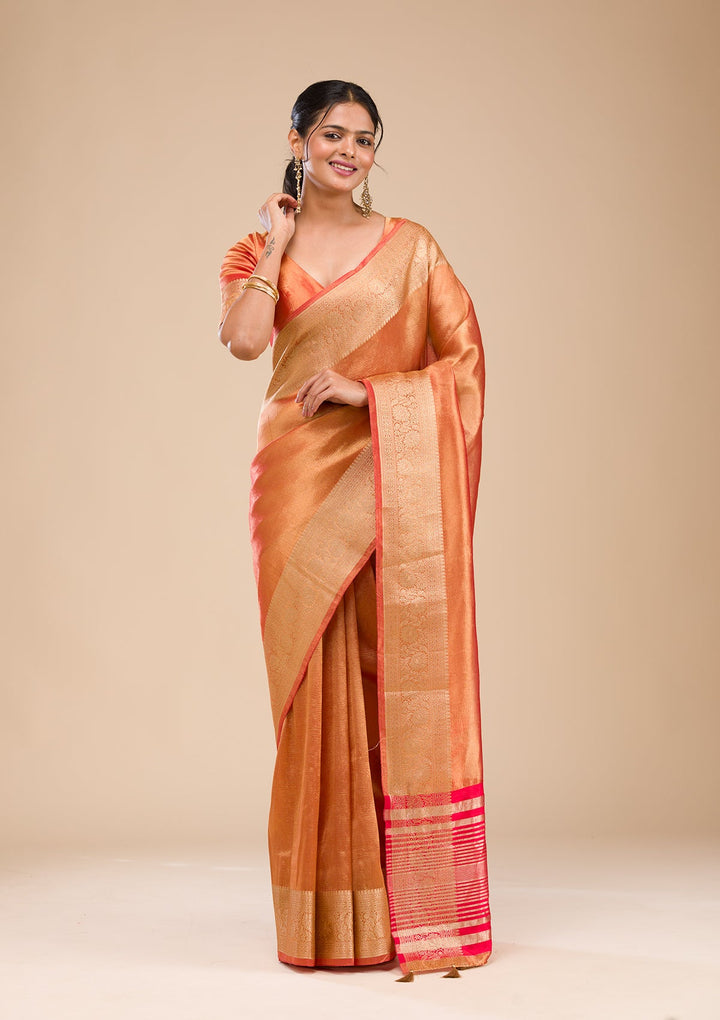 Rust Zariwork Tissue Saree