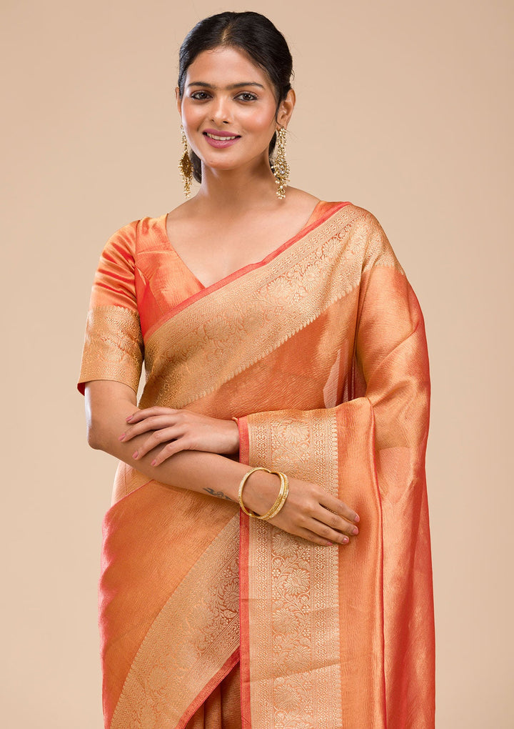 Rust Zariwork Tissue Saree