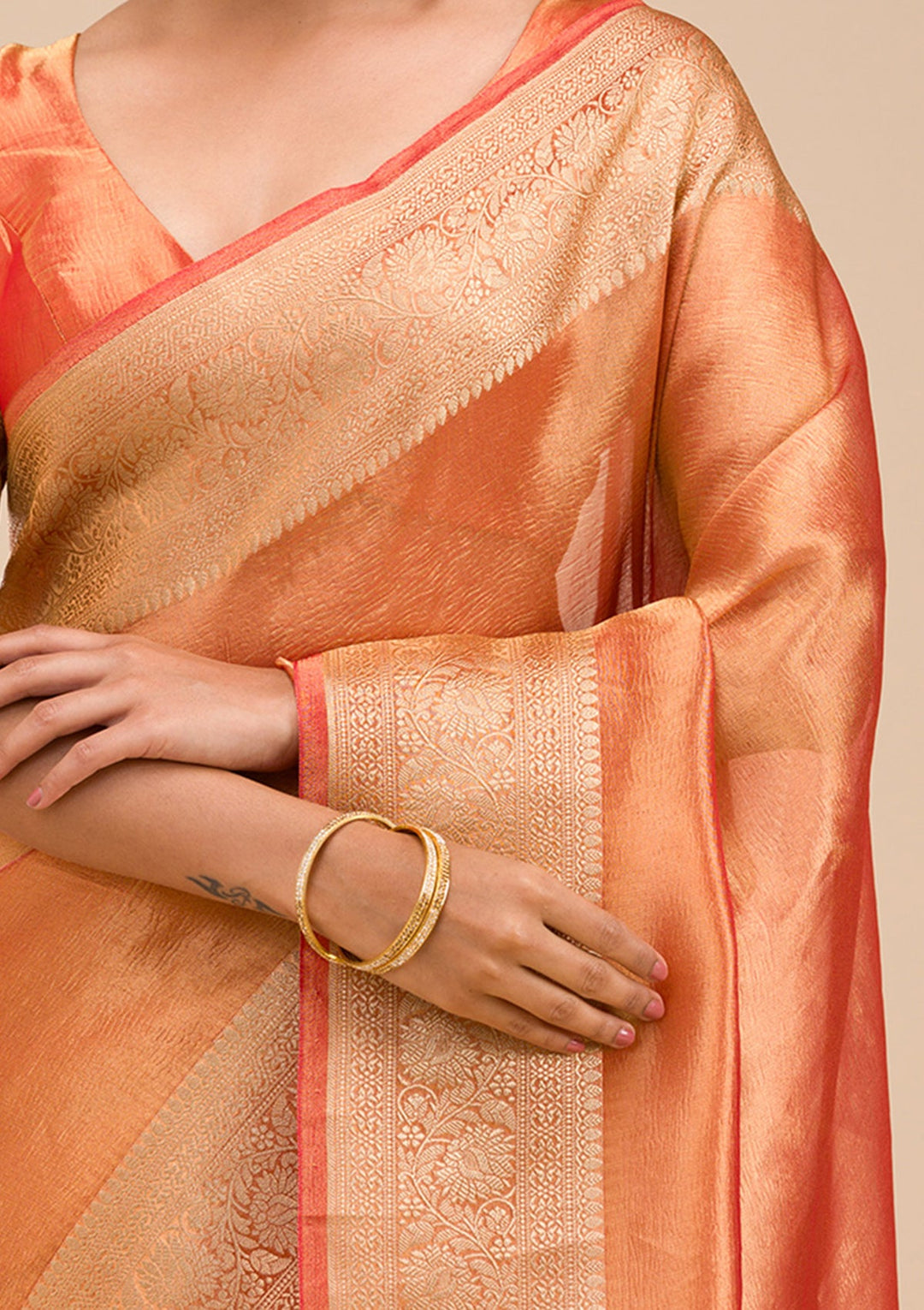 Rust Zariwork Tissue Saree