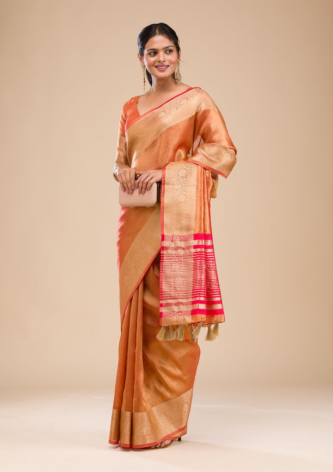 Rust Zariwork Tissue Saree