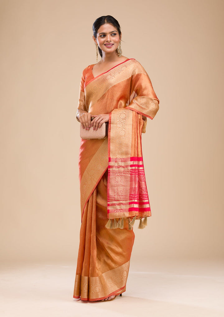 Rust Zariwork Tissue Saree