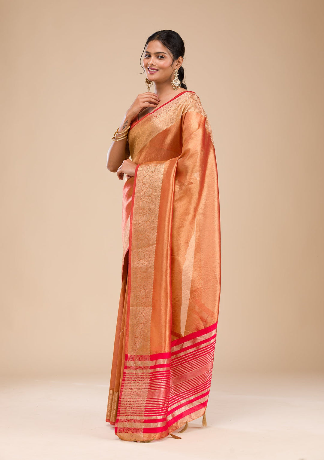 Rust Zariwork Tissue Saree