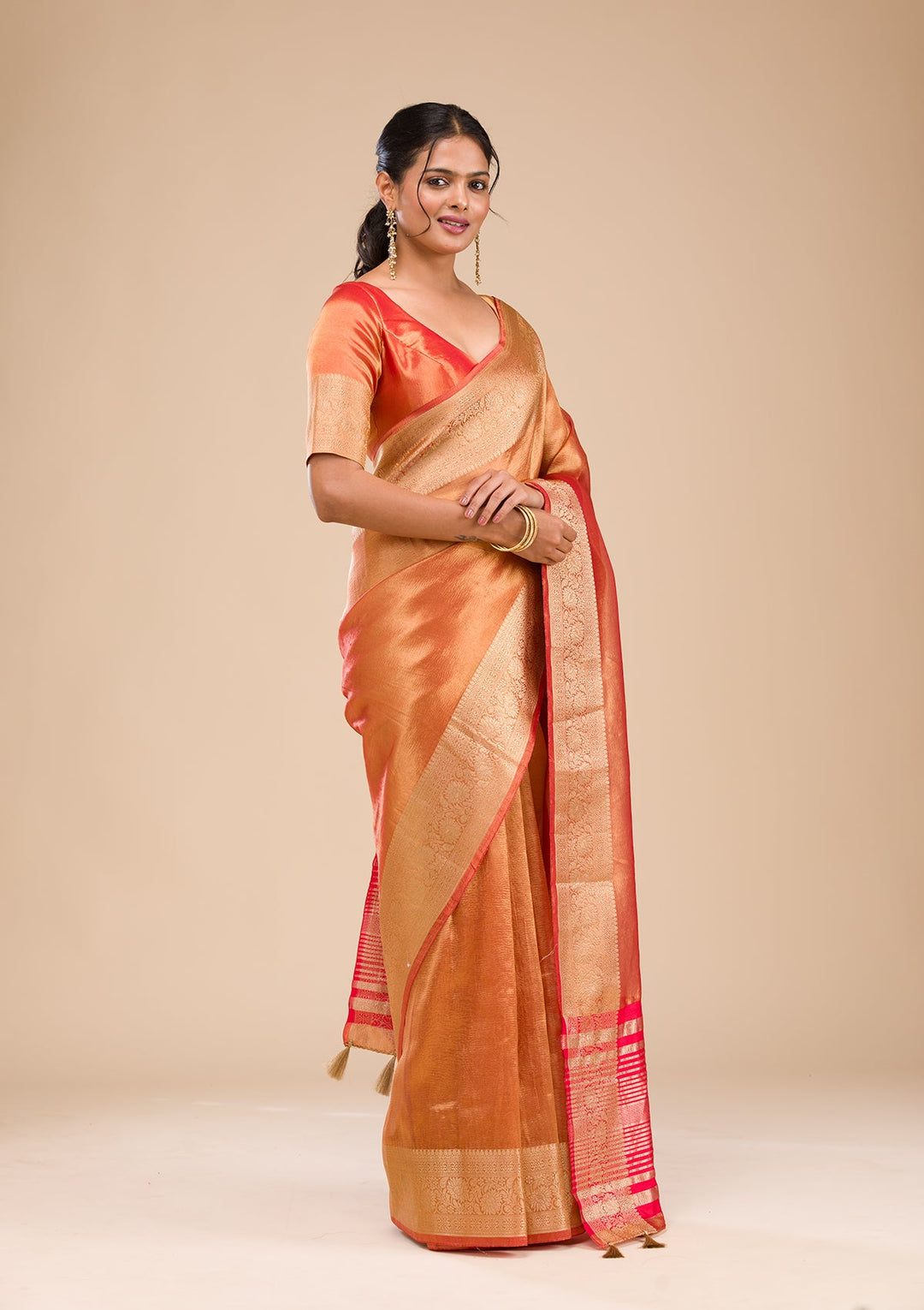 Rust Zariwork Tissue Saree