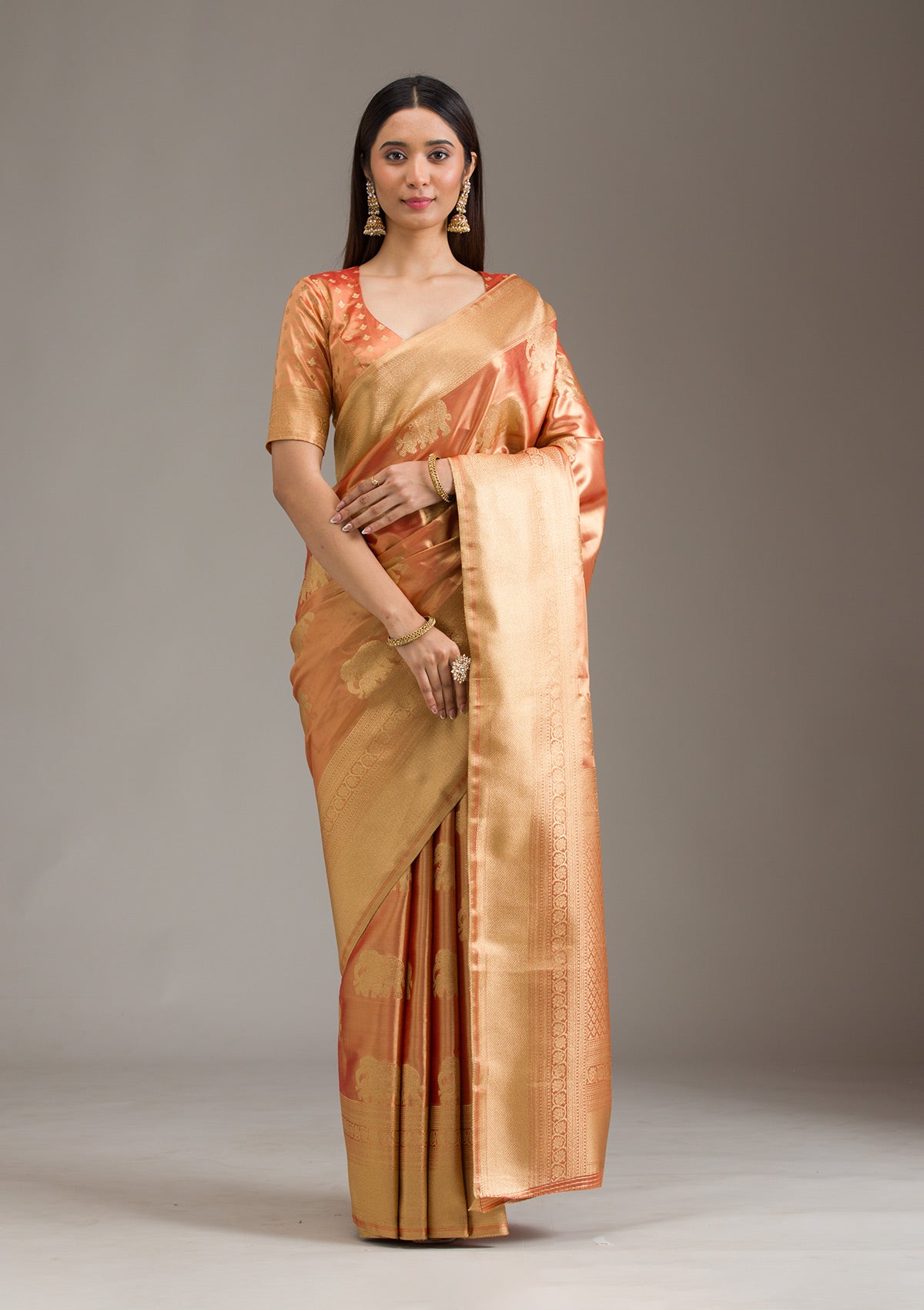 Rust Zariwork Tissue Saree