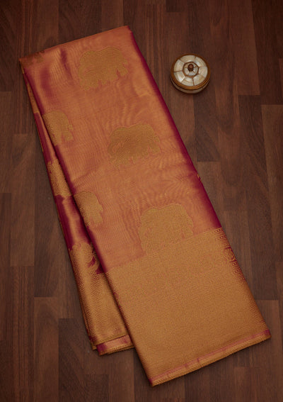 Rust Zariwork Tissue Saree-Koskii