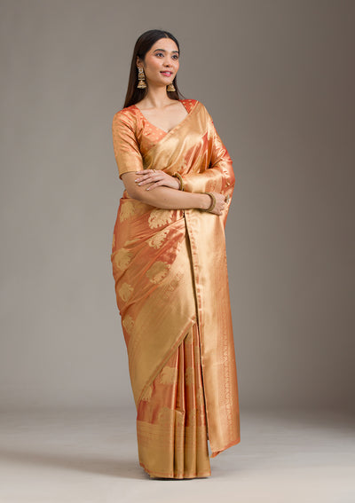 Rust Zariwork Tissue Saree