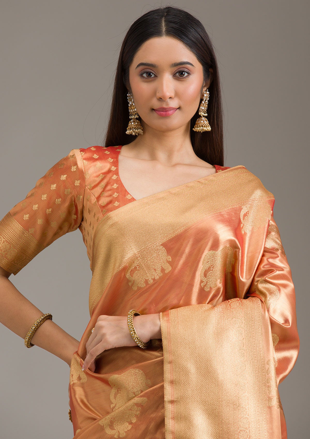 Rust Zariwork Tissue Saree