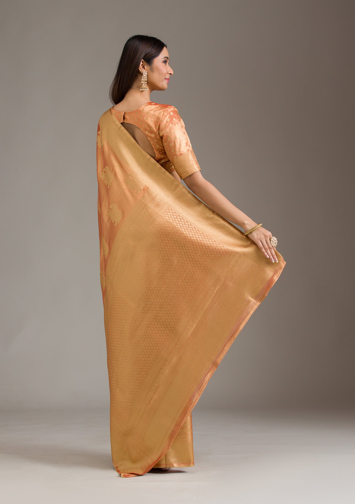 Rust Zariwork Tissue Saree