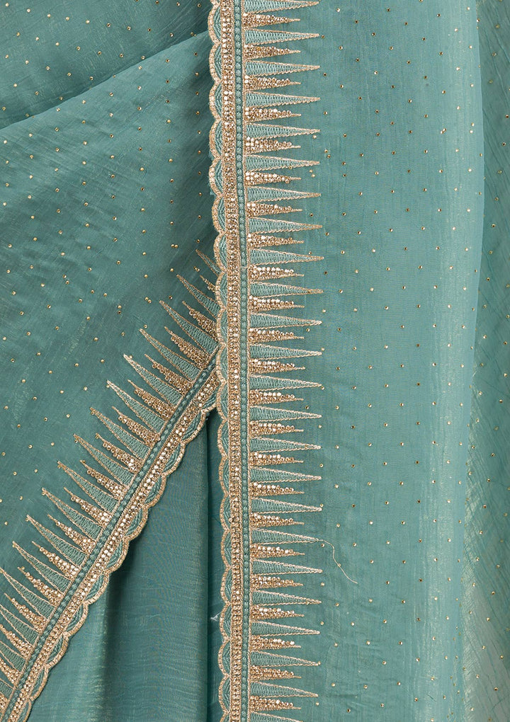 Sea Green Stonework Tissue Saree