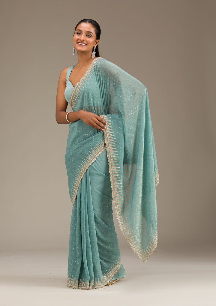 Sea Green Stonework Tissue Saree