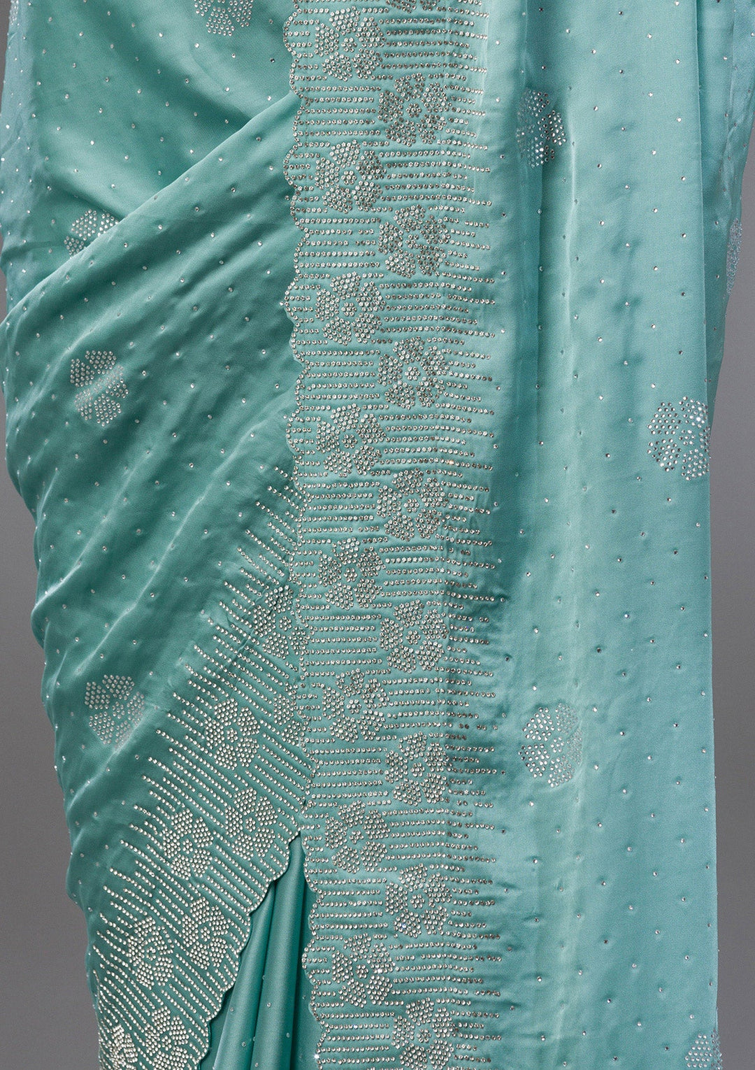 Sea Green Swarovski Satin Saree-Koskii