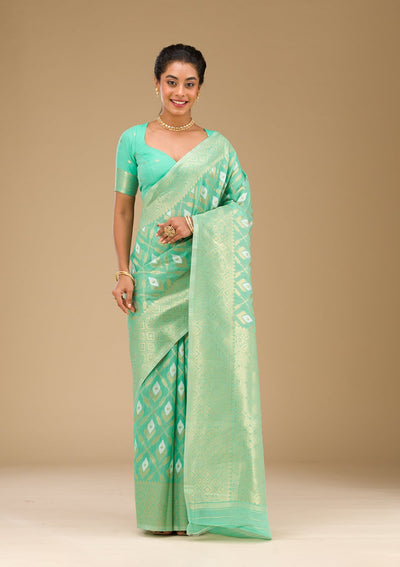 Sea Green Zariwork Art Silk Saree-Koskii