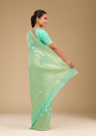 Sea Green Zariwork Art Silk Saree-Koskii