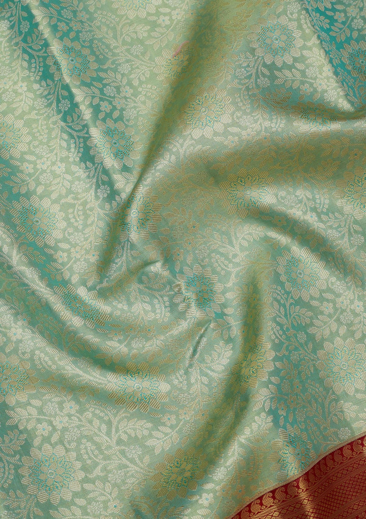 Sea Green Zariwork Pure Silk Saree-Koskii