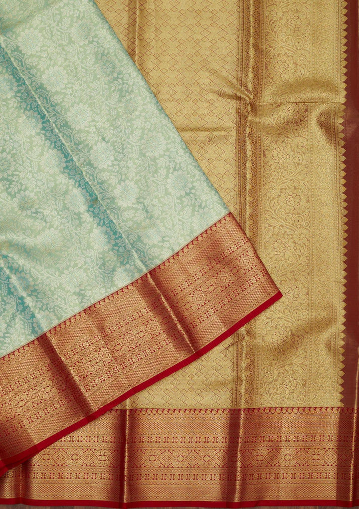 Sea Green Zariwork Pure Silk Saree-Koskii