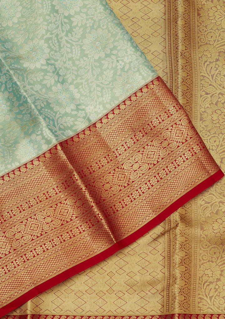 Sea Green Zariwork Pure Silk Saree-Koskii