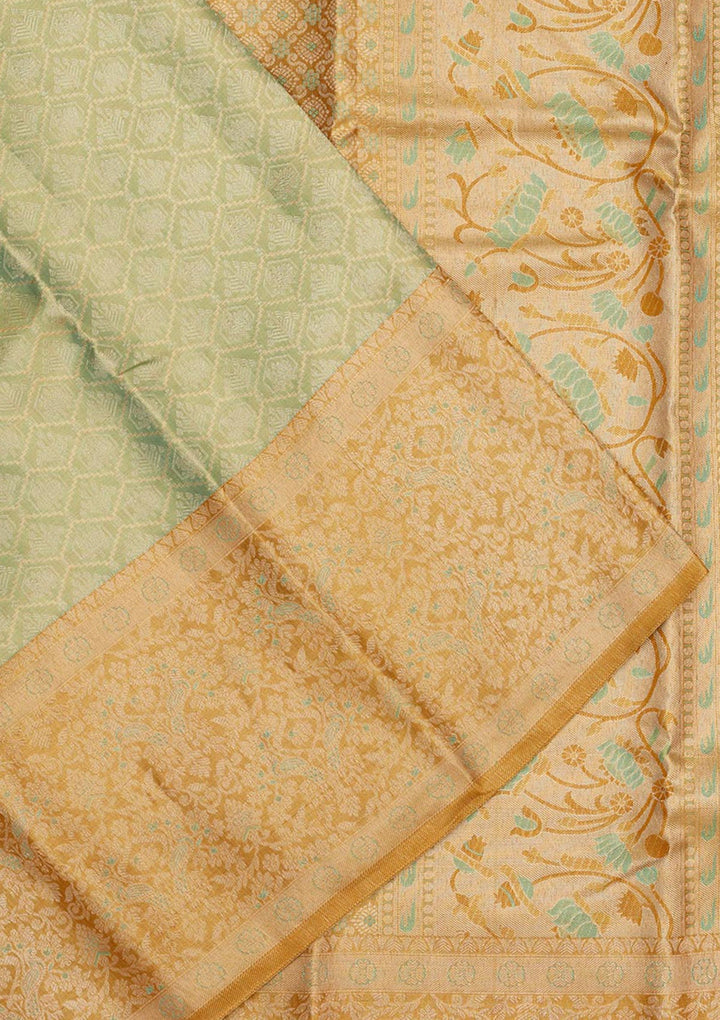 Sea Green Zariwork Pure Silk Saree-Koskii