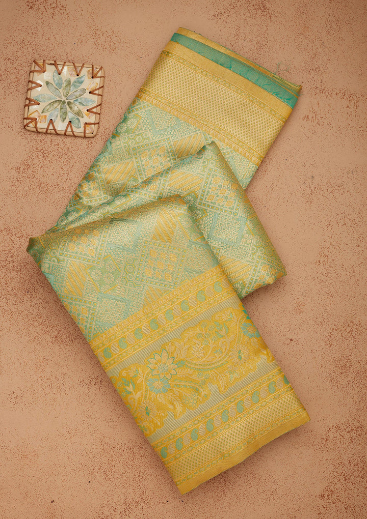 Sea Green Zariwork Pure Silk Saree-Koskii